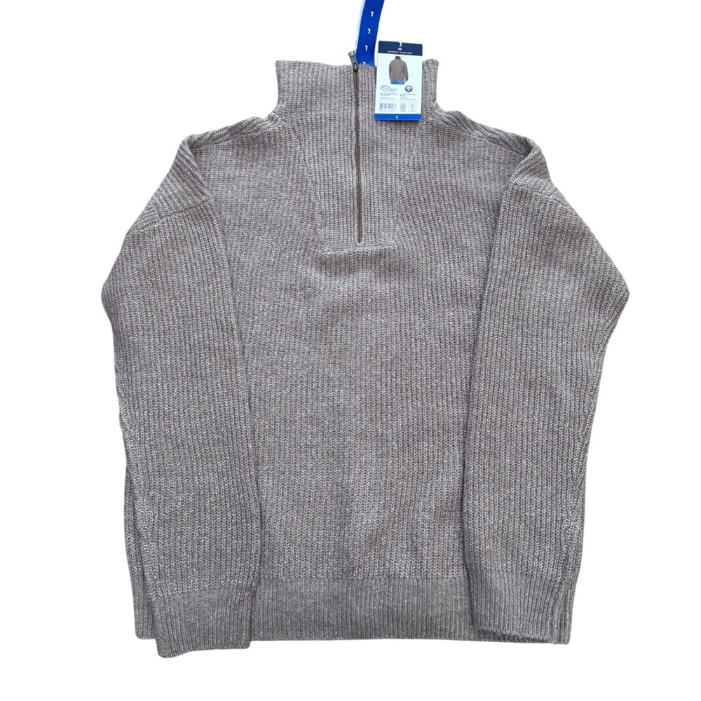 Modern Ambition Mens Large Taupe Marl Quarter Zip Merino Wool Blend Sweater NEW